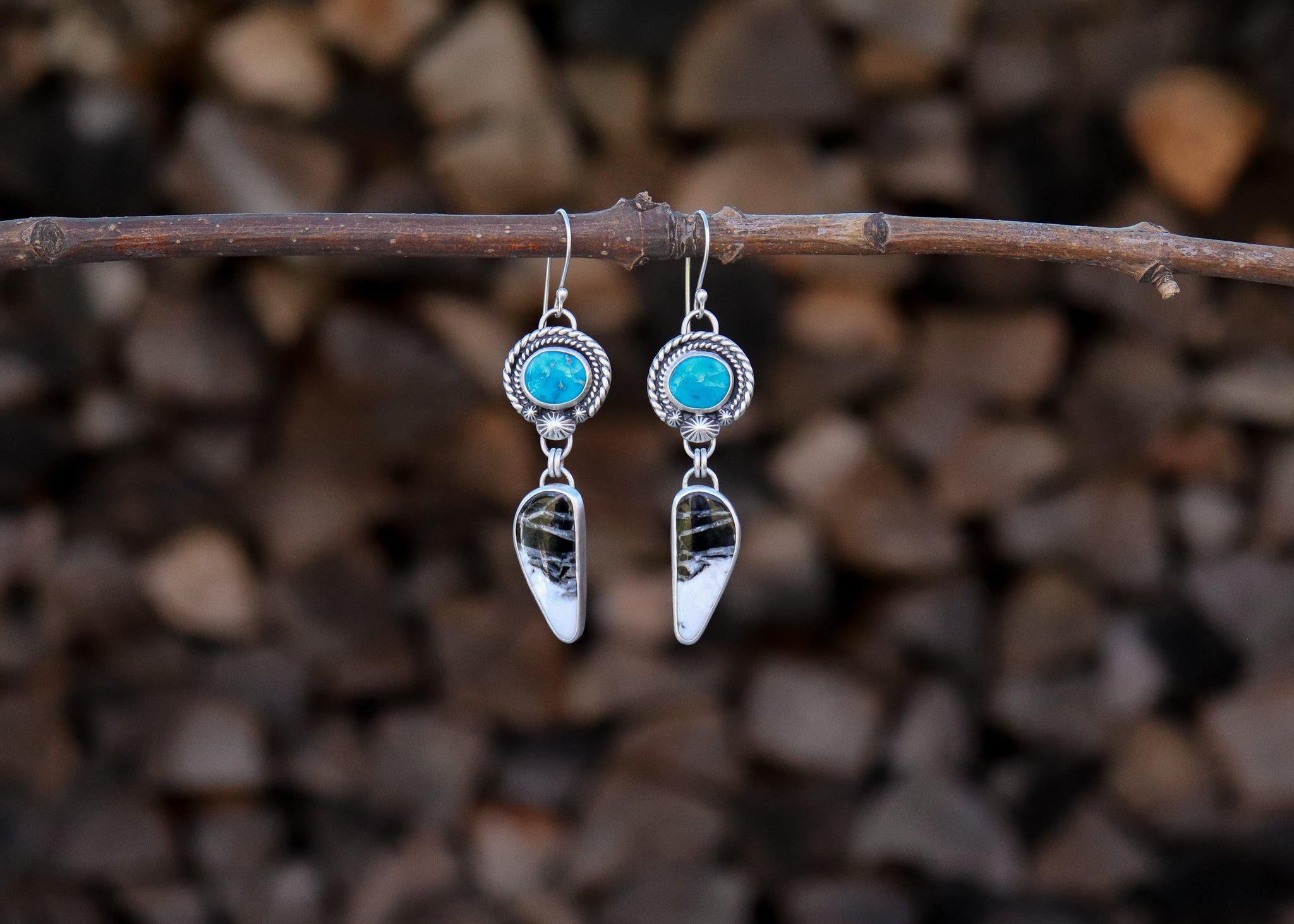 Cosmic Dangles - Sonoran Rose Turquoise + White Buffalo