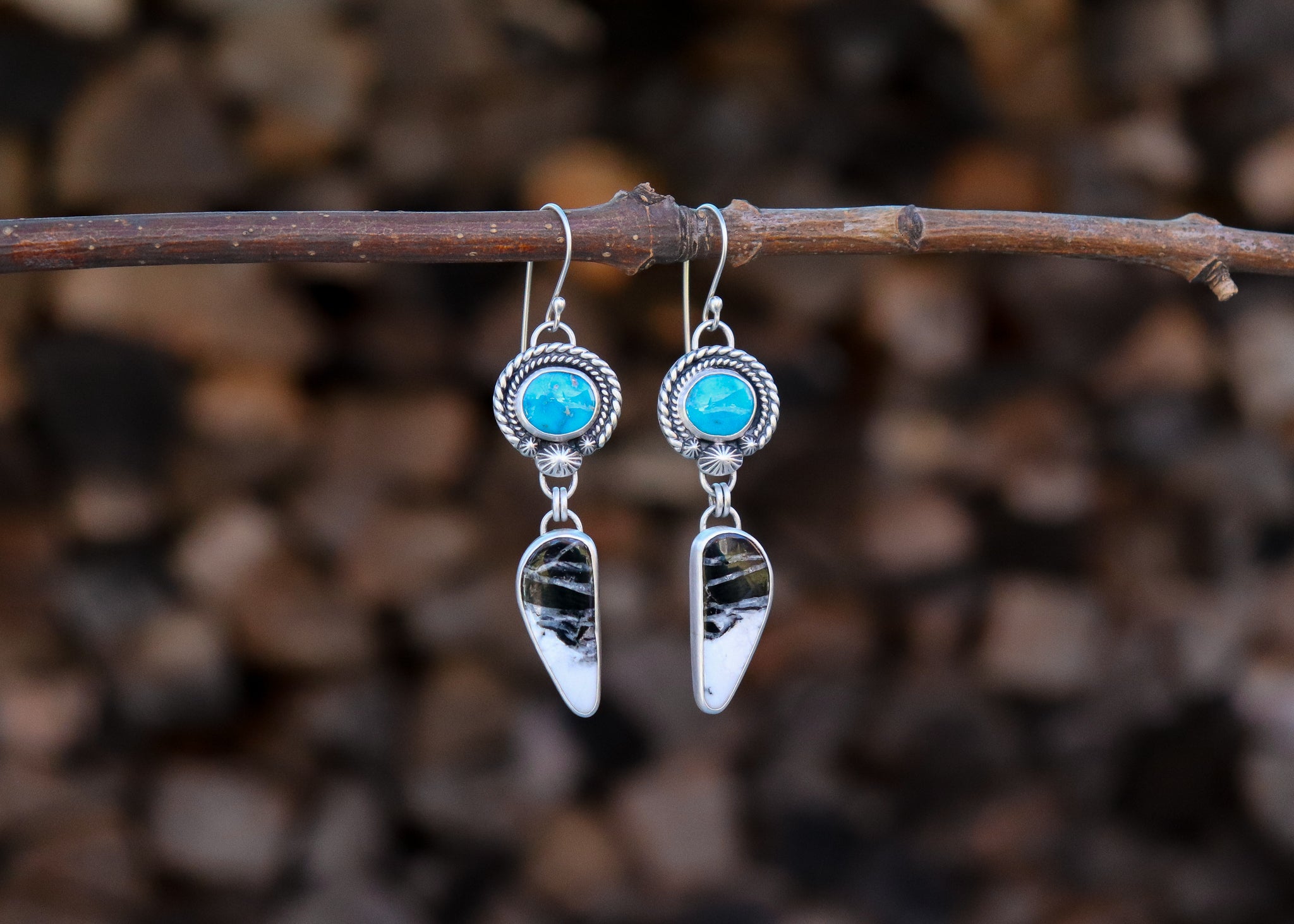 Cosmic Dangles - Sonoran Rose Turquoise + White Buffalo