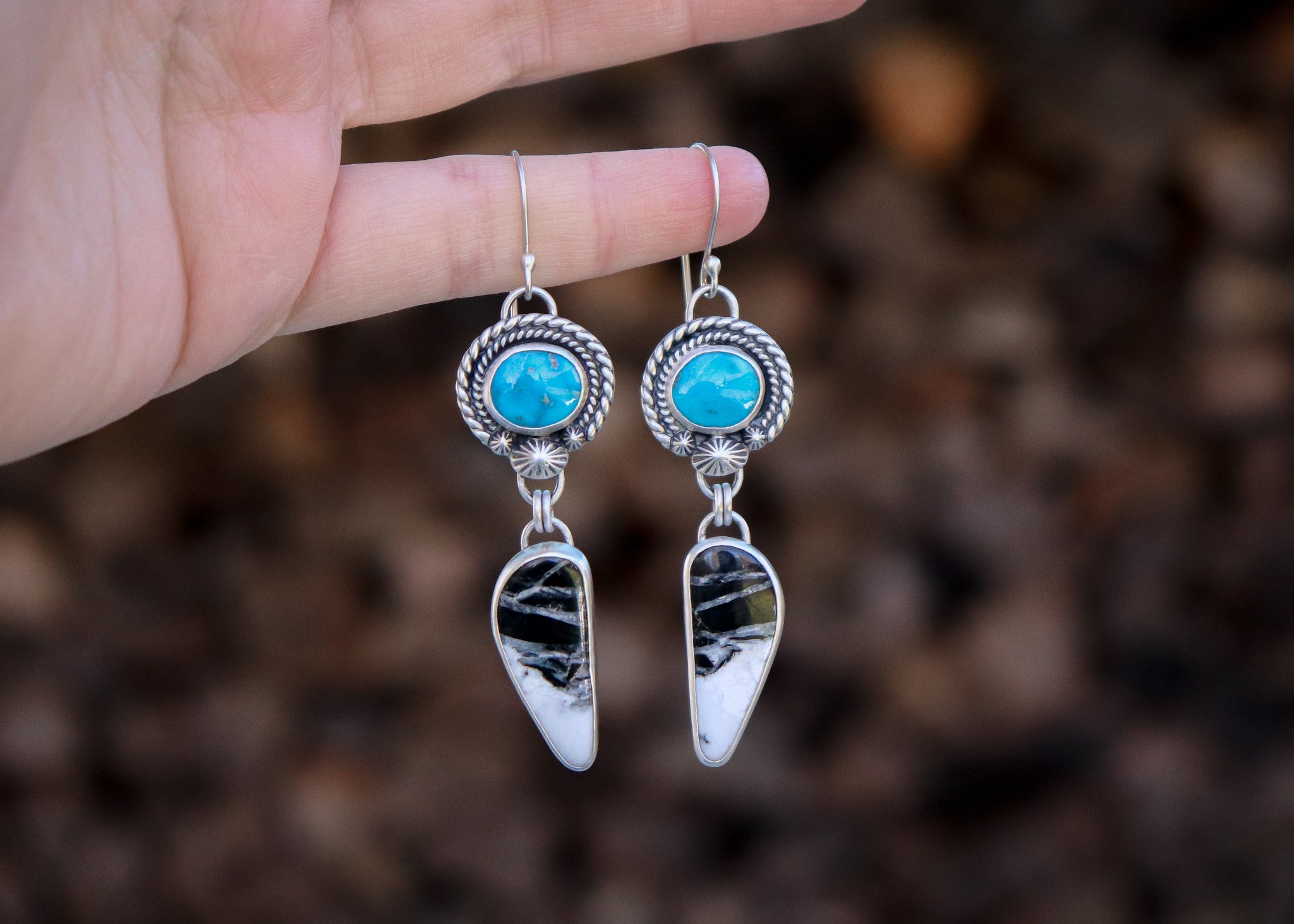 Cosmic Dangles - Sonoran Rose Turquoise + White Buffalo