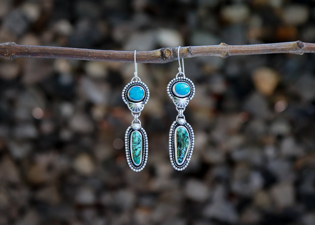 Botany Earrings - Sonoran Rose Turquoise + Yungai Turquoise