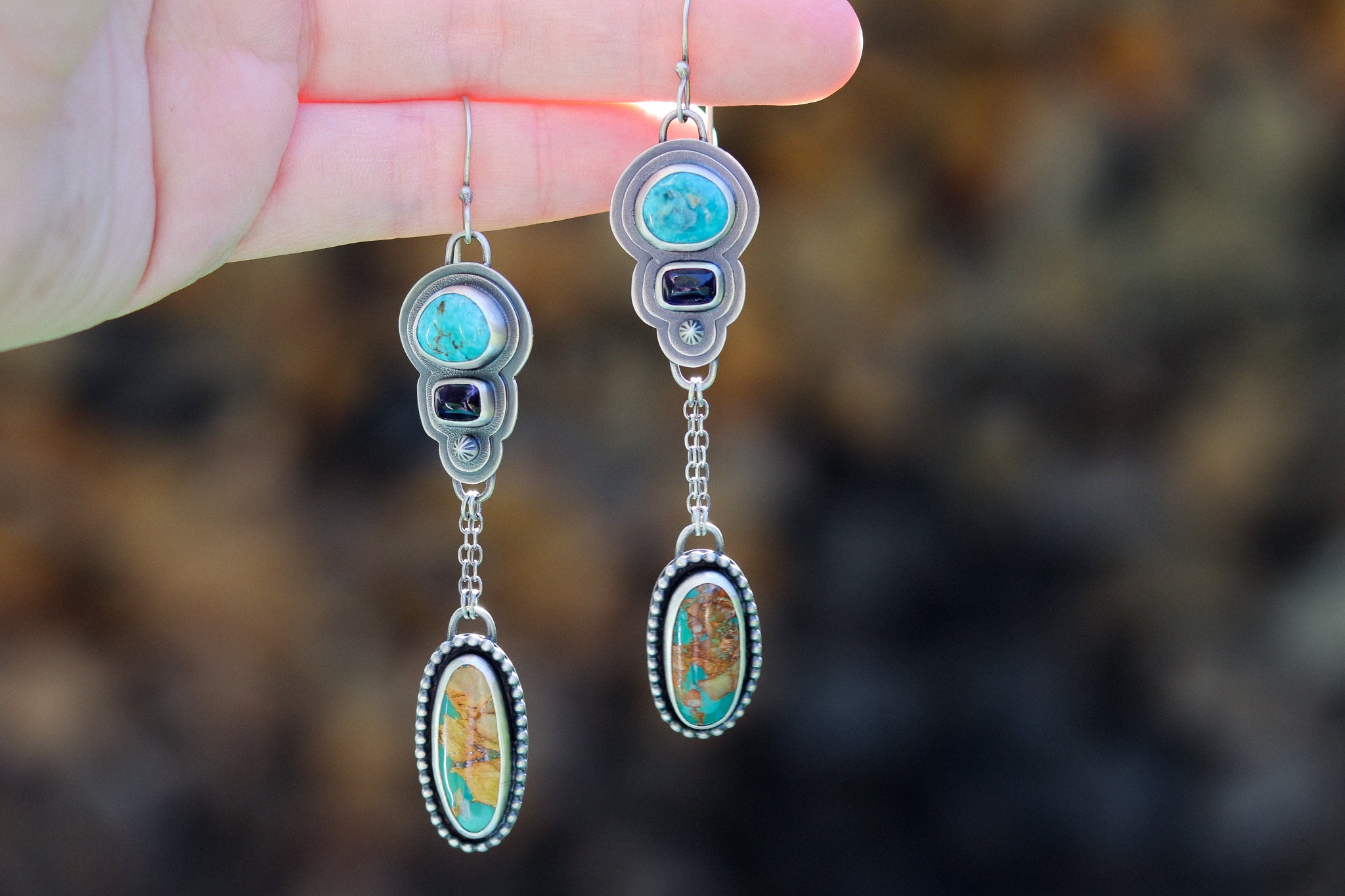 Turquoise + Iolite Shoulder Dusters