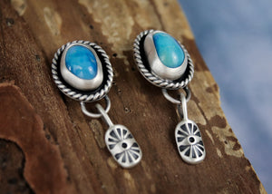 Turquoise + Abstract Flower Dangle Studs