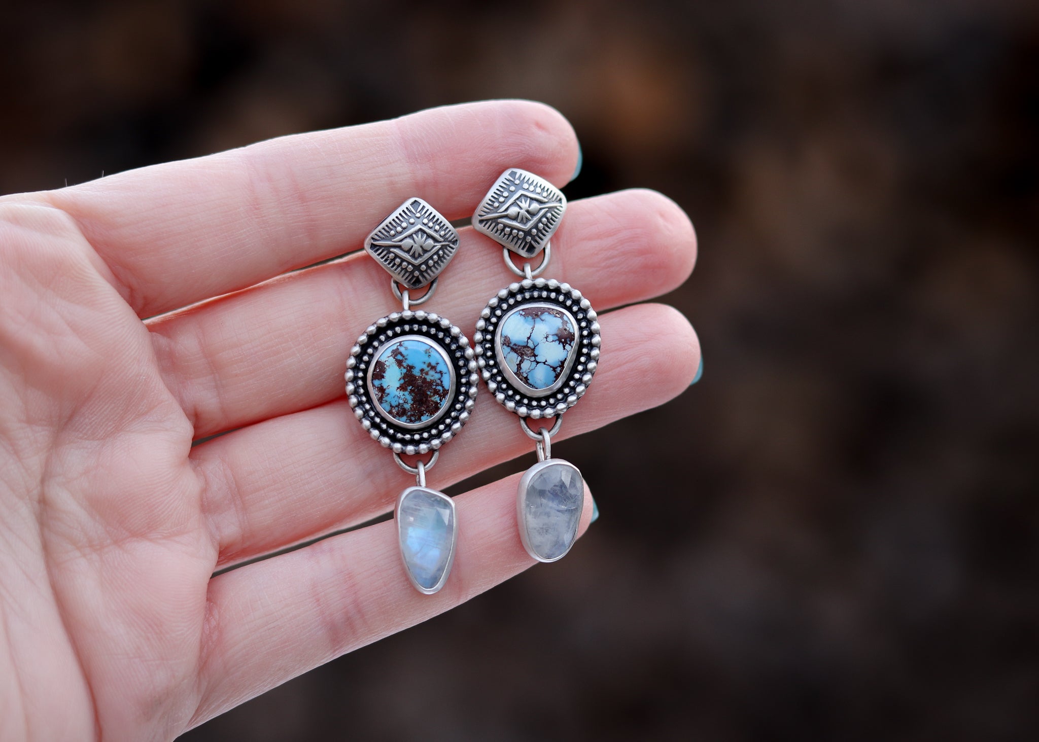 Diamond Burst Earrings - Lavender Turquoise + Moonstone