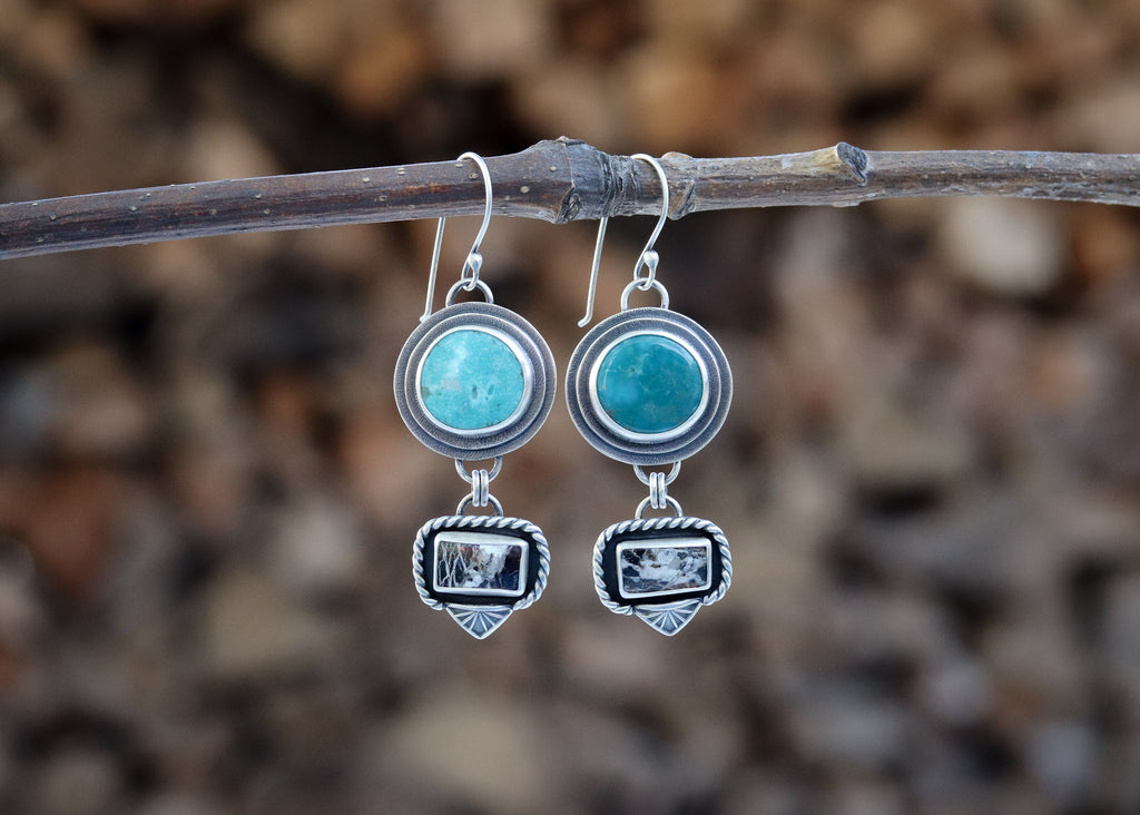 Sunrise Earrings - Campitos Turquoise + White Buffalo Turquoise